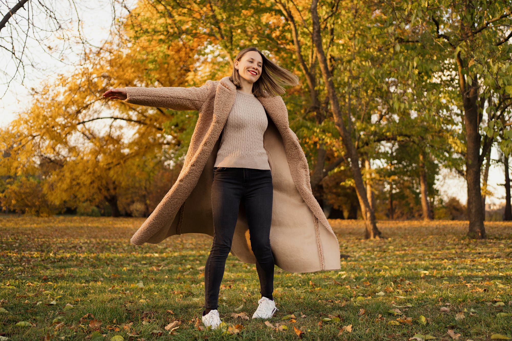 Woman enjoys nature moving around